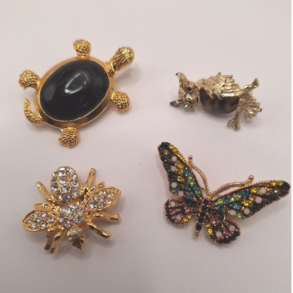 Vintage animal brooch lot owl Gerrys signed turtle bee butterfly whimsical